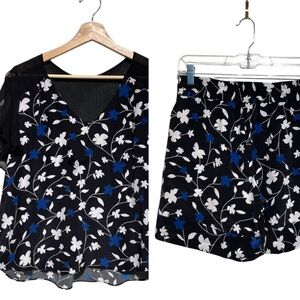 Amour Vert Floral Silk Top and Shorts Set